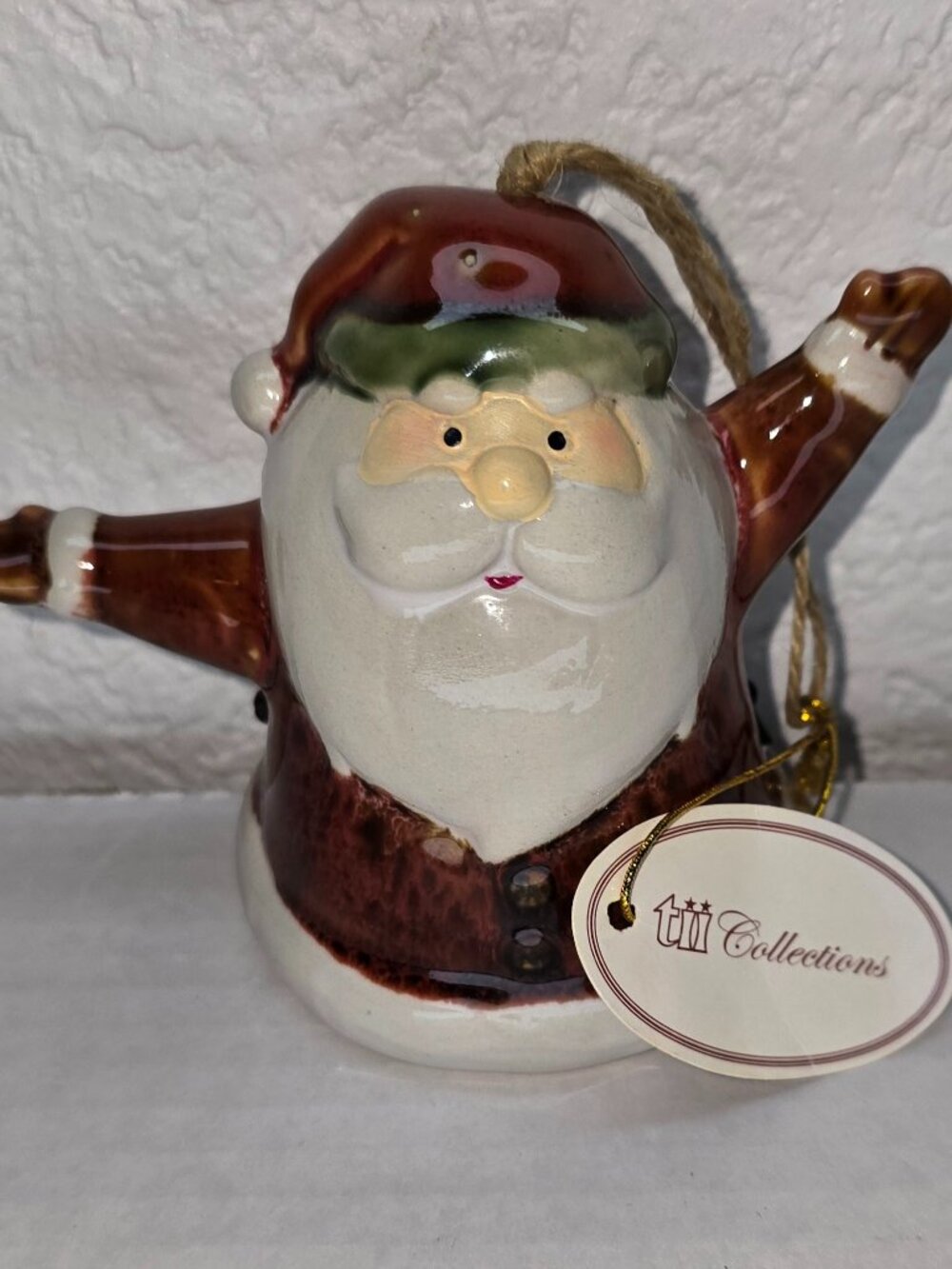 Tii Collections Ceramic Santa Bell Ornament Dangling Legs Christmas w/ Tag